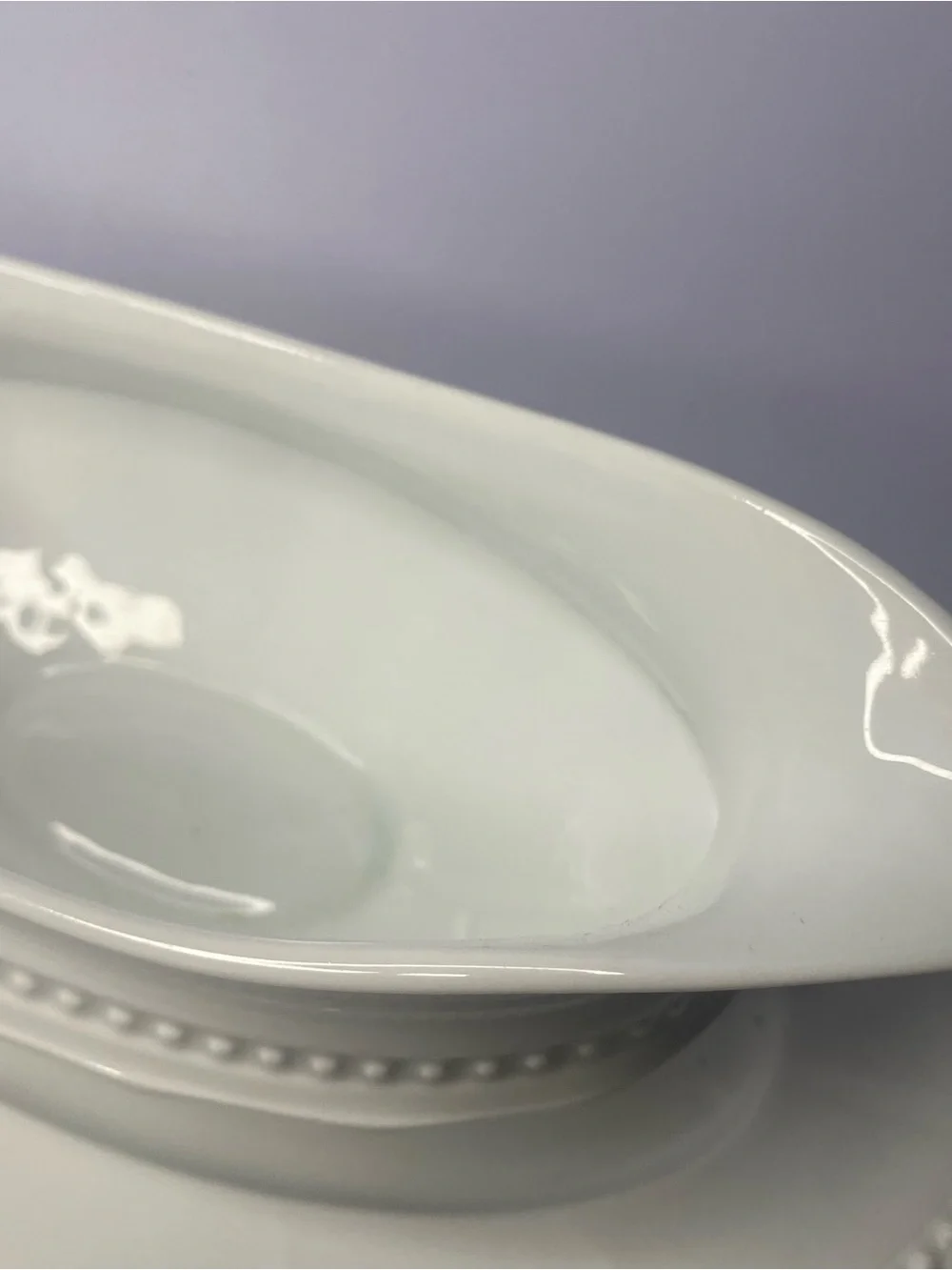 Vintage Hutschenreuther Porcelain Gravy Boat Attached Underplate White Beaded